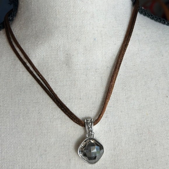 Brighton Venus Rising Necklace Taupe Champagne Swarovski Crystal Brown Cord 17" - Picture 4 of 12